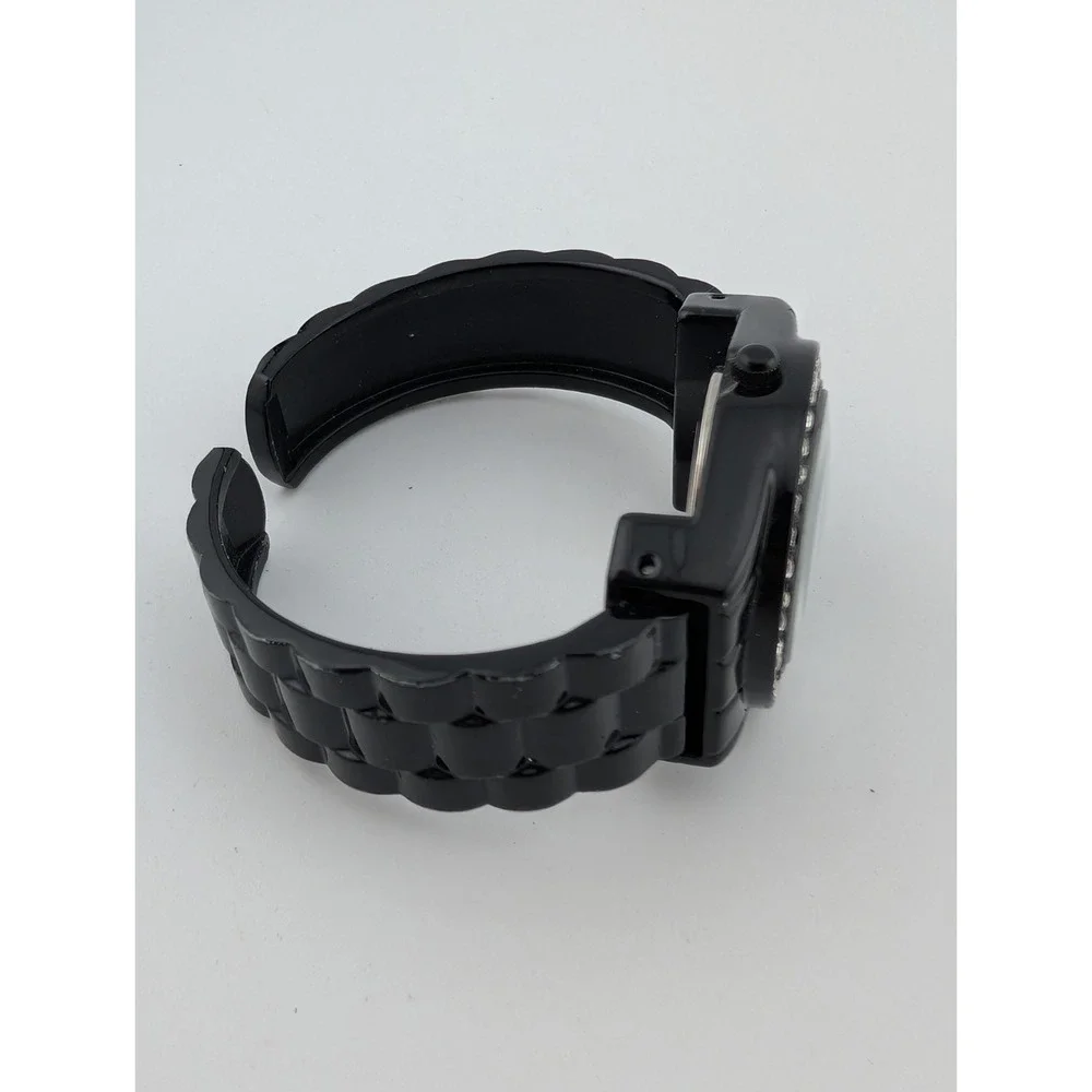 Geneva Watch Women 31mm‎ Case Rhinestone Bezel Black Bangle Band- New Battery